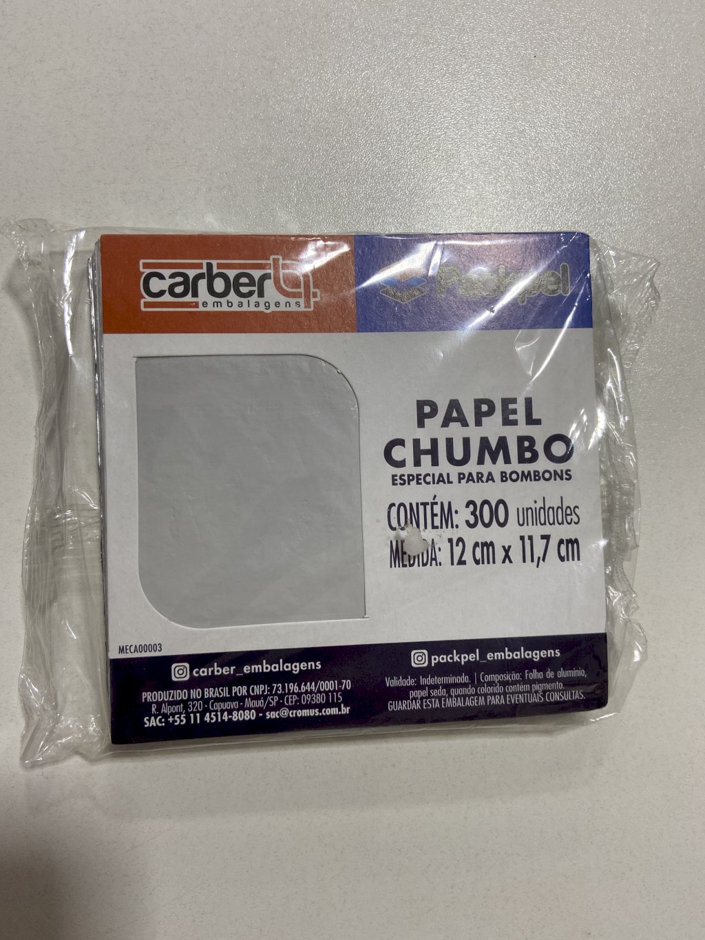 3528 - PAPEL ALUMINIO CHUMBO BRANCO 12x11,8cm C/300un - PC/CROMUS