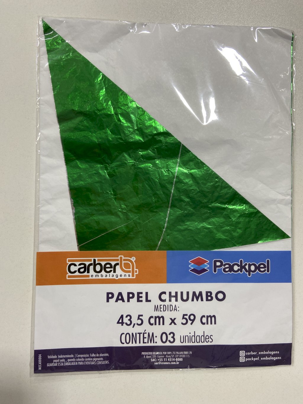 2724 - PAPEL CHUMBO VERDE BANDEIRA 43,5x59cm C/3un - PC/CROMUS