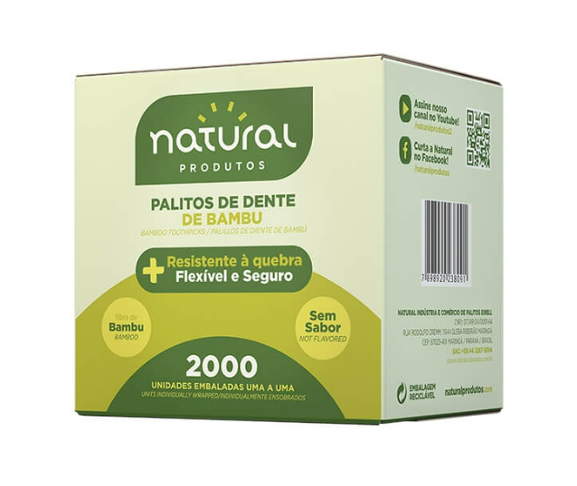3648 - PALITO DENTAL DE BAMBU EMBALADO C/ 2000un - NATURAL PRODUTOS