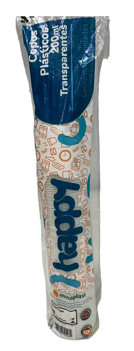 1337 - COPO 200 ml HAPPY TRANSPARENTE C/ 100un  200 - MINAPLAST