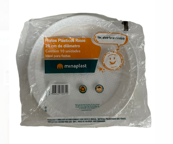 4088 - PRATO RASO FASTFOOD 26cm C/10un - MINAPLAST