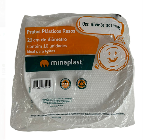1349 - PRATO RASO REFEICAO 21cm  C/10un  PR 21 - MINAPLAST