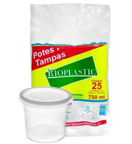 1136 - KIT POTE C/ TAMPA 750ml C/ 25un - RIOPLASTIC