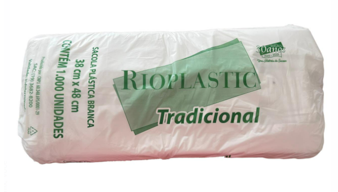 327 - SACOLA PLASTICA TRADICIONAL BRANCA 38X48 C/1000un - RIOPLASTIC