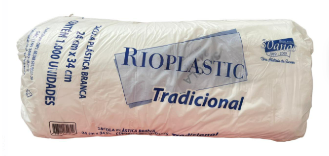 323 - SACOLA PLASTICA BRANCA 24x34 TRADICIONAL C/1000un - RIOPLASTIC