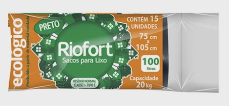 337 - SACO DE LIXO ROLO PRETO 75X105 100 lts - RIOPLASTIC