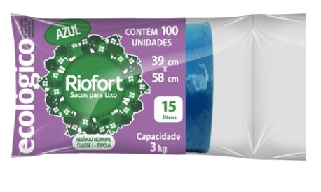 332 - SACO DE LIXO ROLO AZUL 39X58 15lts - RIOPLASTIC