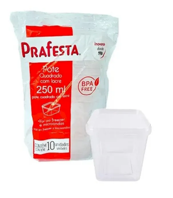 2812 - POTE QUADRADO C/ LACRE 250ml C/10un - PRAFESTA
