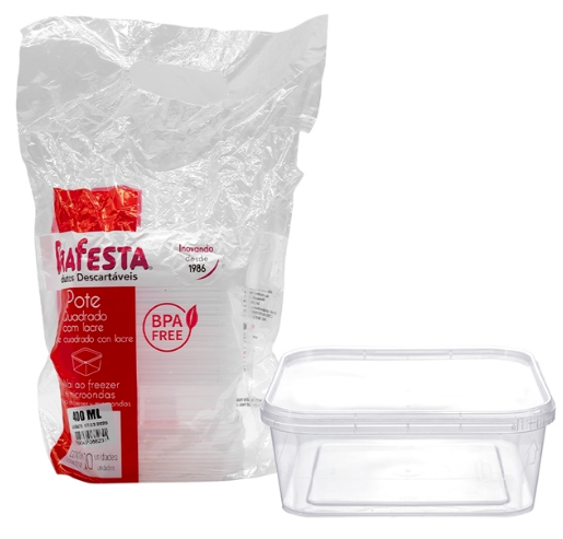 1454 - POTE QUADRADO C/ LACRE 400ml C/10un - PRAFESTA