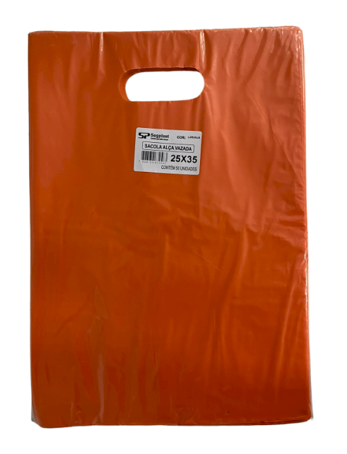 4160 - SACOLA ALÇA VAZADA LARANJA 25X35 C/50un (BOCA DE PALHAÇO) - SEGPLAST