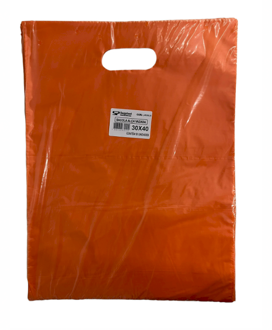 4174 - SACOLA ALCA VAZADA LARANJA 30X40 C/50un (BOCA DE PALHAÇO) - SEGPLAST