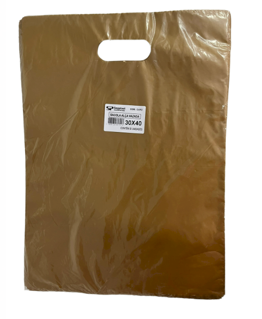 4168 - SACOLA ALÇA VAZADA OURO 30X40 C/50un (BOCA DE PALHAÇO) - SEGPLAST