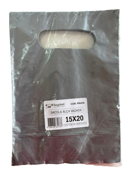4147 - SACOLA ALÇA VAZADA PRATA 15X20 C/50un (BOCA DE PALHAÇO) - SEGPLAST
