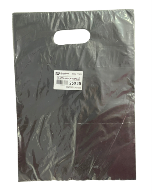 4162 - SACOLA ALCA VAZADA PRETA 25X35 C/50un (BOCA DE PALHAÇO) - SEGPLAST