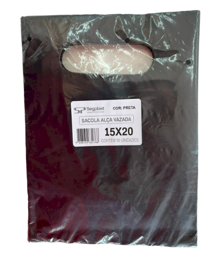 4145 - SACOLA ALCA VAZADA PRETA 15X20 C/50un (BOCA DE PALHAÇO) - SEGPLAST