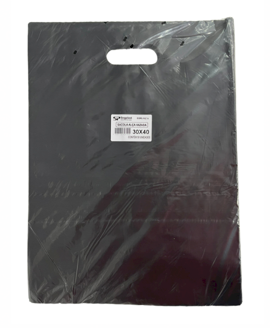 4169 - SACOLA ALÇA VAZADA PRETA 30X40 C/50un (BOCA DE PALHAÇO) - SEGPLAST