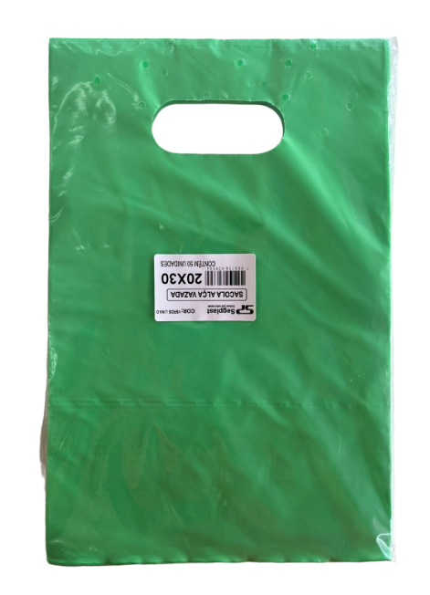 4151 - SACOLA ALÇA VAZADA VERDE 20X30 C/50un (BOCA DE PALHAÇO) - SEGPLAST