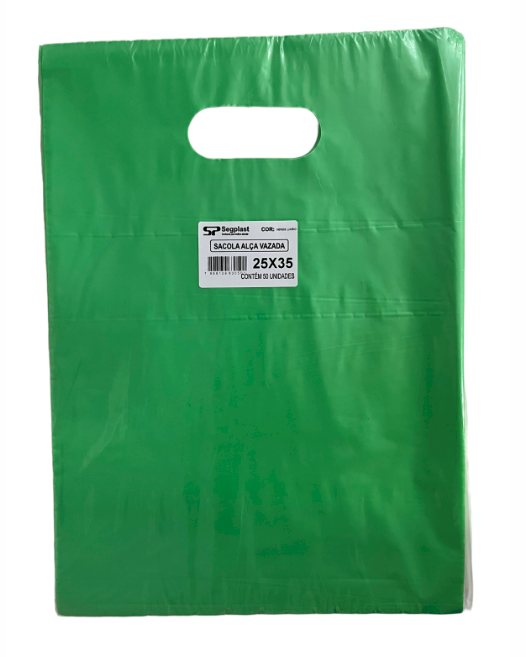 4164 - SACOLA ALCA VAZADA VERDE LIMAO 25X35 C/50un (BOCA DE PALHAÇO) - SEGPLAST