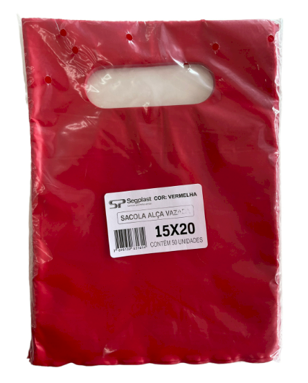 4146 - SACOLA ALÇA VAZADA VERMELHA 15X20 C/50un (BOCA DE PALHAÇO) - SEGPLAST