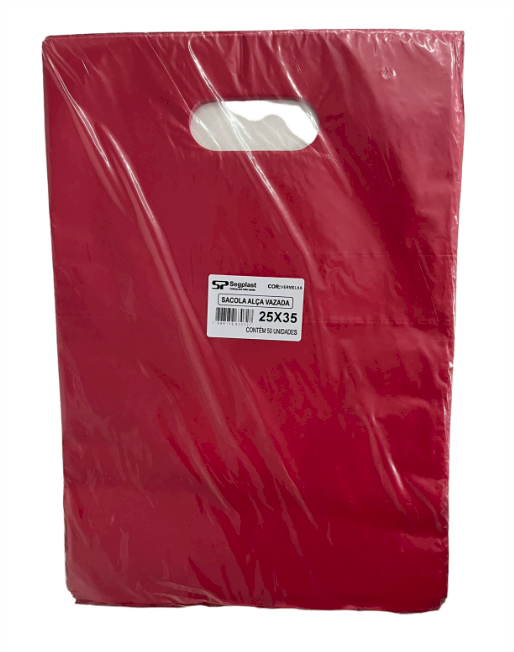4165 - SACOLA ALCA VAZADA VERMELHA 25X35 C/50un (BOCA DE PALHAÇO) - SEGPLAST