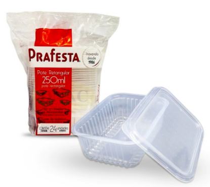 608 - POTE RETANGULAR C/TAMPA 250ml C/24un - PRAFESTA