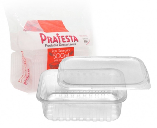 609 - POTE RETANGULAR C/TAMPA 500ml C/24un - PRAFESTA