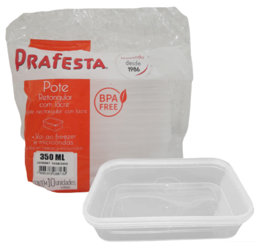 1451 - POTE RETANGULAR C/LACRE 350ml C/10un - PRAFESTA