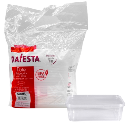 1452 - POTE RETANGULAR C/ LACRE 500ml C/10un - PRAFESTA