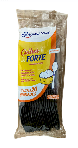 3713 - COLHER FORTE PRETA  C/20un - STRAWPLAST