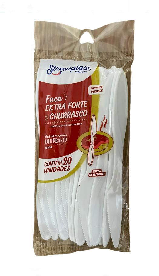 3131 - FACA EXTRA FORTE CHURRASCO BRANCA C/20un - STRAWPLAST