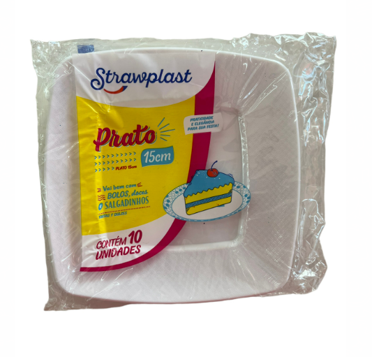 3703 - PRATO QUADRADO 15cm BRANCO C/10un - STRAWPLAST