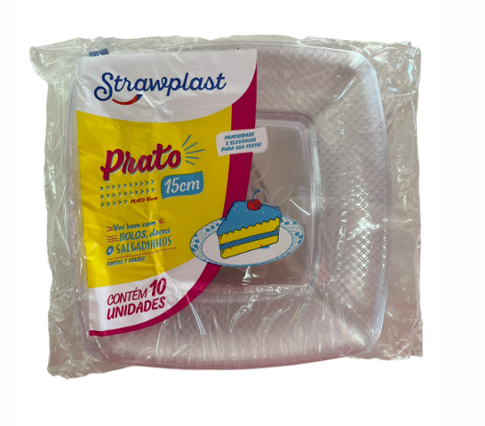 3702 - PRATO QUADRADO 15cm CRISTAL C/10un - STRAWPLAST
