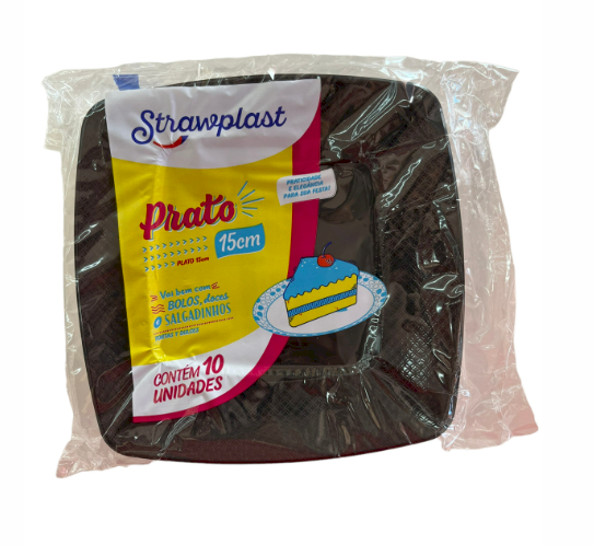 3704 - PRATO QUADRADO 15cm PRETO C/10un - STRAWPLAST