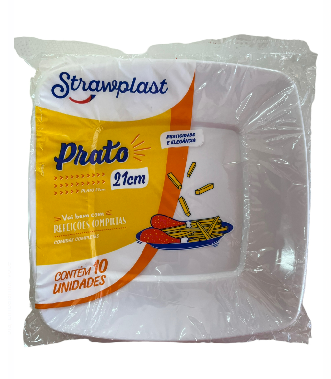 3708 - PRATO QUADRADO 21cm BRANCO C/10un - STRAWPLAST