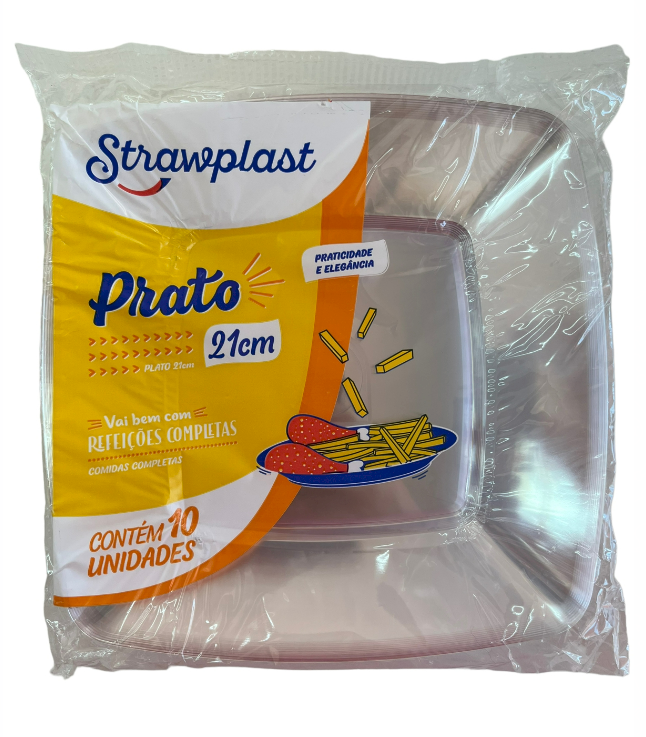 388 - PRATO QUADRADO 21cm CRISTAL C/10un - STRAWPLAST