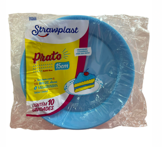 3698 - PRATO REDONDO 15cm  AZUL C/10un - STRAWPLAST