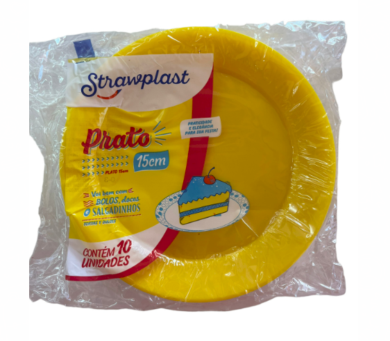 3701 - PRATO REDONDO 15cm AMARELO C/10un - STRAWPLAST