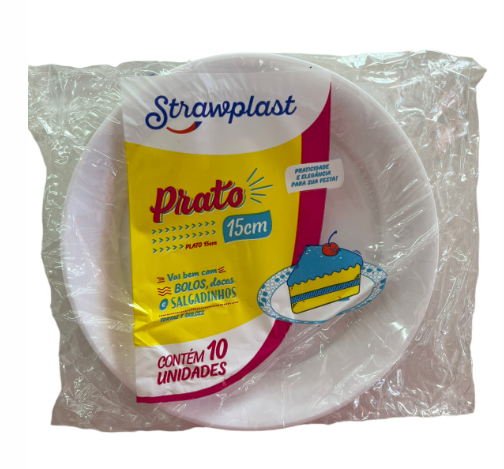 3695 - PRATO REDONDO 15cm BRANCO C/10un - STRAWPLAST