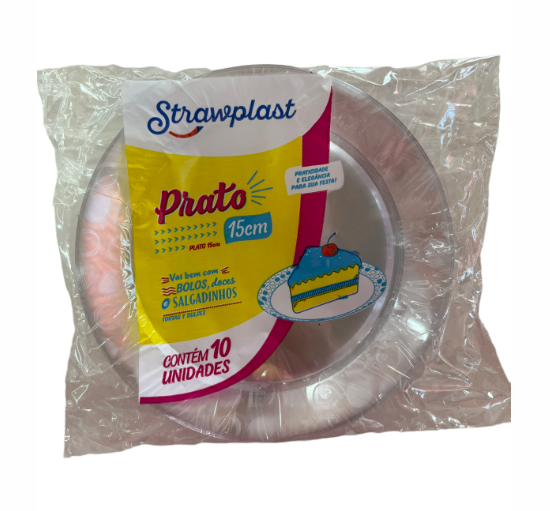 386 - PRATO REDONDO 15cm CRISTAL C/10un - STRAWPLAST