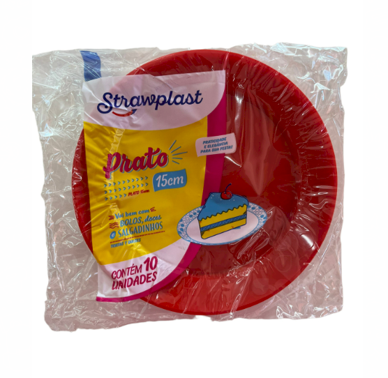 3699 - PRATO REDONDO 15cm VERMELHO C/10un - STRAWPLAST