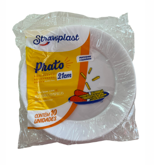 3706 - PRATO REDONDO 21cm BRANCO C/10un - STRAWPLAST