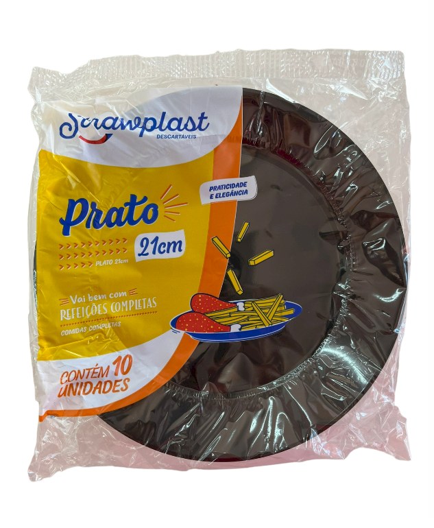 3707 - PRATO REDONDO 21cm PRETO C/10un - STRAWPLAST