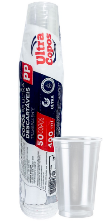 3664 - COPO PP 400ml LISO TRANSPARENTE C/50un - ULTRACOPOS