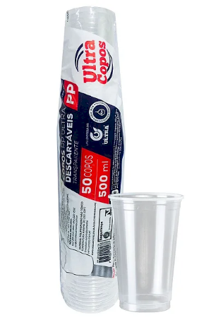 3665 - COPO PP 500ml LISO TRANSPARENTE C/50un - ULTRA COPOS