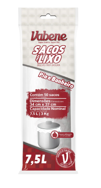 2810 - SACO LIXO PIA BANHEIRO BRANCO 7,5L C/50un - VABENE