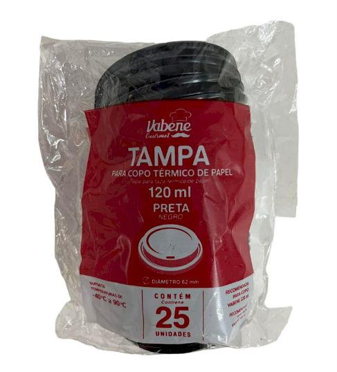 3057 - TAMPA PRETA P/ COPO PAPEL 120ml C/25un - VABENE