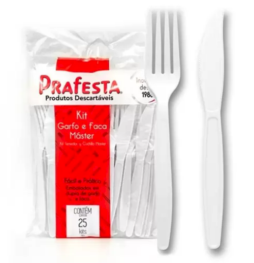 3891 - KIT GARFO E FACA MASTER BRANCO C/25un -  PRAFESTA