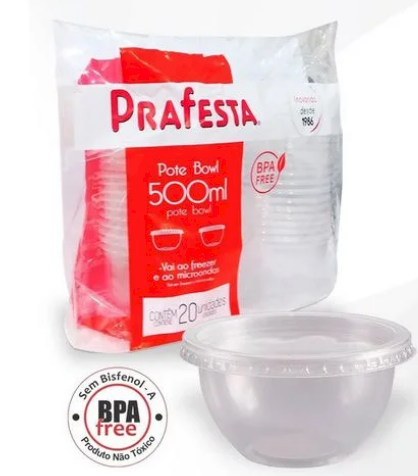 612 - POTE BOWL C/ SOBRETAMPA 500ml C/20un - PRAFESTA