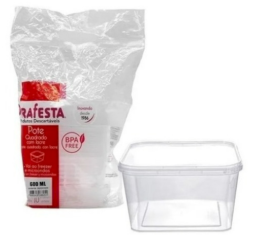 1455 - POTE QUADRADO C/ LACRE 600ml C/10un - PRAFESTA
