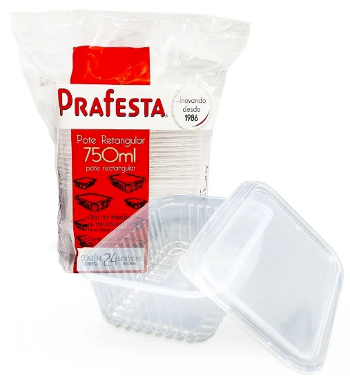 610 - POTE RETANGULAR C/TAMPA 750ml C/24un - PRAFESTA